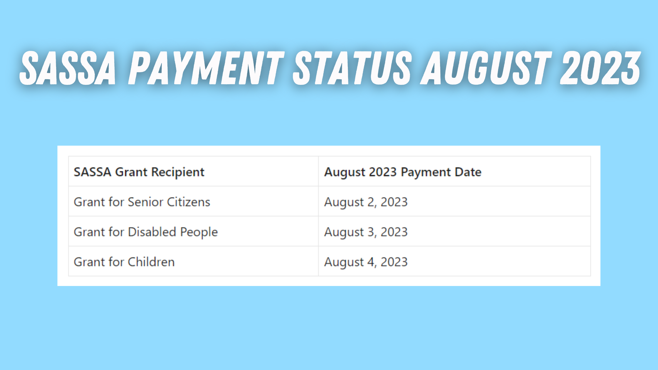 SASSA PAYMENT STATUS AUGUST 2023
